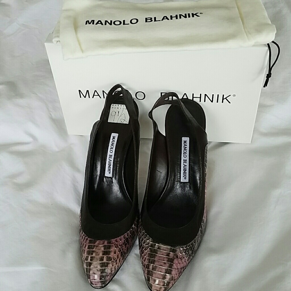 NIB Vintage Manolo Blahnik snakeskin purple brown pink slingback Exotic 39.5